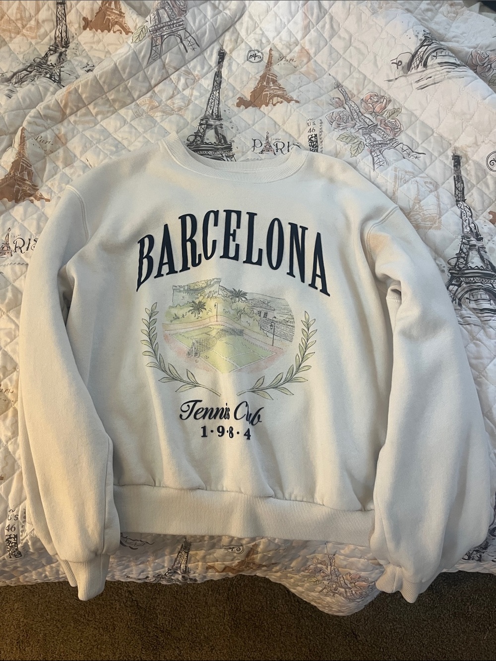 Hollister Cream Barcelona Tennis Club Crewneck Sweatshirt